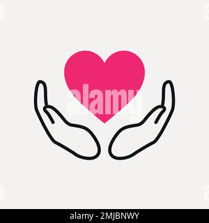 Logo Charity, illustration vectorielle plate avec icône en forme de coeur pour les mains Illustration de Vecteur