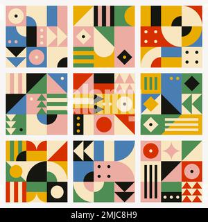 Ensemble sans coutures motif vectoriel plat inspiré de Bauhaus Illustration de Vecteur