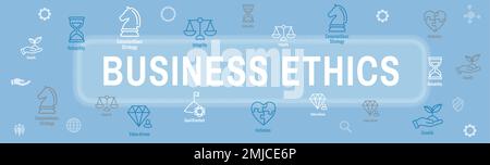Éthique professionnelle et éthique de l'entreprise affichant l'icône valeurs de l'entreprise définie avec la bannière d'en-tête Web Illustration de Vecteur