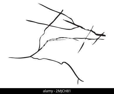 Fissure de glace dessin réaliste ligne noire isolée sans blanc. Fond transparent avec effet de terre cassé. Rayures verglacées. Enrache plate et éclair Illustration de Vecteur