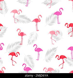 Motif aquarelle Flamingo sans coutures. Fond vectoriel avec flamants roses et rouges. Illustration de Vecteur