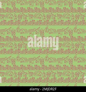 Motif sans couture avec silhouette de maisons de dessins animés dessinées dans le style de livre de coloriage Illustration de Vecteur