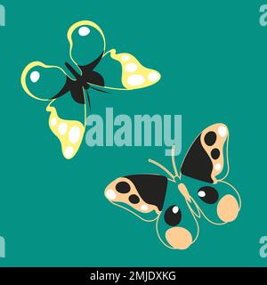 Ensemble de papillons de différentes couleurs et formes isolés sur fond blanc. De beaux insectes volants. Illustration vectorielle de style dessin animé à plat. Illustration de Vecteur