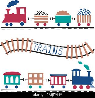 Trains de jouets isolés sur blanc. Illustration vectorielle pour enfants. Illustration de Vecteur