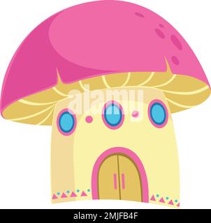 Jardin gnome maison en champignon magique. Conte de fées de dessins animés Illustration de Vecteur