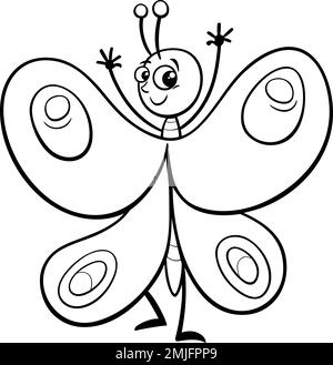 Dessin animé noir et blanc illustration de drôle papillon insecte animal caractère coloriage page Illustration de Vecteur
