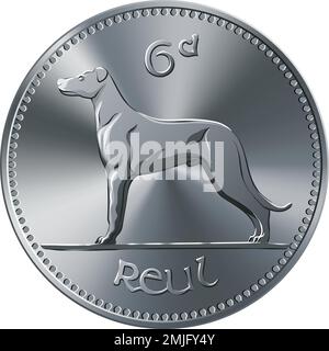 Irish Money pièce d'argent prédécimale Sixpence avec Wolfhill au dos Illustration de Vecteur