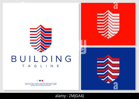 Modèle de conception de logo de bouclier de bâtiment. Illustration de Vecteur