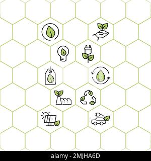 ensemble d'icône d'environnement éco-durable. icône avec écologie, durabilité, environnement, contour de la nature et couleur verte, vecteur. icônes de symbole, Illustration de Vecteur