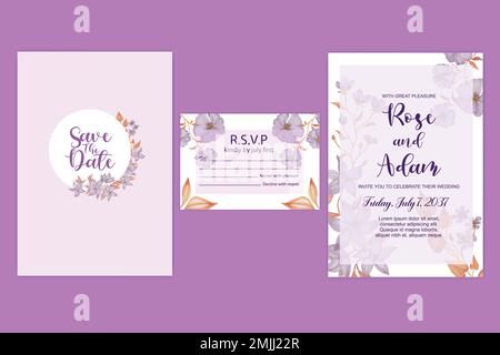 Modèles de conception cartes d'invitation botaniques, feuilles vertes et fleur rose lys avec un fond rose et blanc, illustration vectorielle aquarelle Illustration de Vecteur