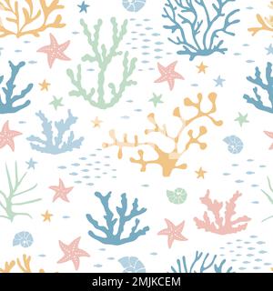 Coraux vivants dans la mer. Motif vectoriel transparent de formes différentes. Banque D'Images