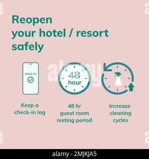 COVID 19 mesures de sécurité modèle IG, Vector rouvrez votre hôtel en toute sécurité Illustration de Vecteur