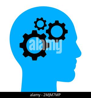 Tête Mans avec roues dentées, icône vectorielle. Pensée logique, illustration du vecteur de concept. Illustration de Vecteur