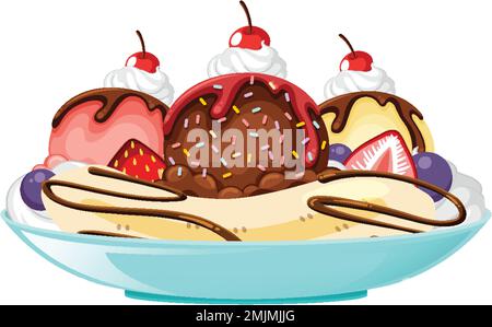 Fente banane crème glacée sundae sur fond blanc illustration Illustration de Vecteur