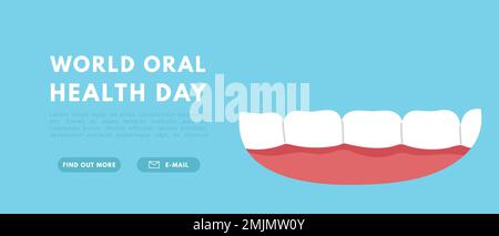 Bannière de la Journée mondiale de la santé bucco-dentaire. Mois des dents d'hygiène dentaire. Illustration isolée à vecteur plat Illustration de Vecteur