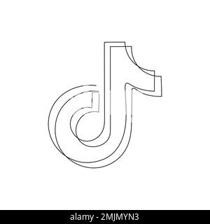 Un dessin continu d'une ligne du logo TikTok isolé sur fond blanc. Illustration vectorielle Illustration de Vecteur