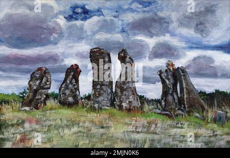 Menhirs du Vieux-Moulin - Vieux Moulin - monument mégalithique près de Carnac en Bretagne, France Banque D'Images