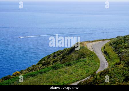 rue route côte au sud de la mer méditerranée plage côte Pyrénées Orientales dans Languedoc-Roussillon France Banque D'Images