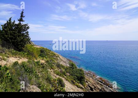 Côte méditerranéenne en mer du sud Plage Pyrénées Orientales en Languedoc-Roussillon France Banque D'Images