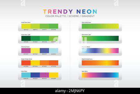 palettes de couleurs néon, combinaisons de couleurs et dégradés de couleurs. ensemble de dégradés colorés. Éléments de couleur de conception vectorielle pour votre conception. Illustration de Vecteur