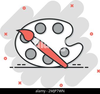 La palette de l'artiste en style comique. Illustration vectorielle de dessin animé des outils de Painter sur un arrière-plan isolé. Équipement de dessin effet éclaboussures panneau de l'entreprise con Illustration de Vecteur