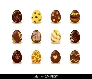 Ensemble d'œufs de Pâques au chocolat avec motifs Illustration de Vecteur