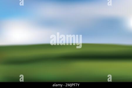 Champ vert et ciel bleu avec nuages blancs. Résumé de la nature. Illustration de Vecteur