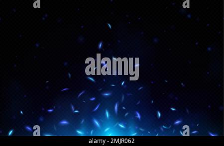Effet de feu bleu avec étincelles de lumière volantes. Arrière-plan abstrait superposé avec poussière brillante, paillettes, éclat bleu avec paillettes et particules brillantes, vecto Illustration de Vecteur