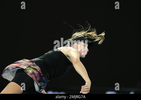 Melbourne, Australie. 28th janvier 2023. ELENA RYBAKINA, du Kazakhstan, en action lors de la finale des femmes célibataires à l'Open d'Australie à Melbourne, en Australie. Frank Molter/Alamy Live News Banque D'Images