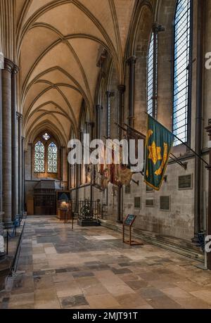 Vue intérieure sur la cathédrale de Salisbury. Banque D'Images