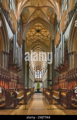 Vue intérieure sur la cathédrale de Salisbury. Banque D'Images