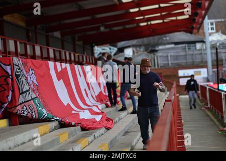 Accrington, Royaume-Uni. 28th janvier 2023. Les fans d'Accrington assemblent des banderoles avant le match rond de la FA Cup 4th entre Accrington Stanley et Leeds United au stade Wham, à Accrington, le samedi 28th janvier 2023. (Credit: Pat Scaasi | MI News) Credit: MI News & Sport /Alay Live News Banque D'Images