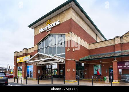 Entrée au supermarché Morrisons, Ayr, Écosse, Royaume-Uni Banque D'Images