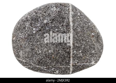 Vue de dessus d'un seul galet noir isolé sur fond blanc. Banque D'Images