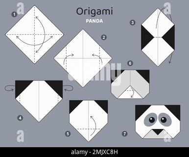 Tutoriel Origami. Jeu d'origami pour Panda enfant. Illustration de Vecteur