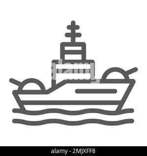 Icône de ligne de navire de guerre, marine et armée, signe de navire de guerre, graphiques vectoriels, un motif linéaire sur un fond blanc, eps 10. Illustration de Vecteur