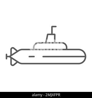 Icône de ligne mince sous-marine, océan et marine, panneau de bateau, graphiques vectoriels, un motif linéaire sur fond blanc, eps 10. Illustration de Vecteur