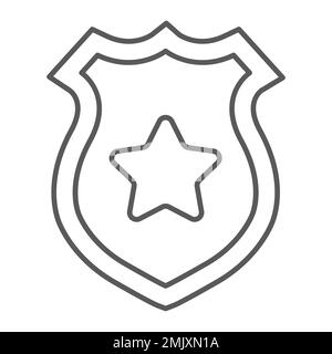 Badge de police icône de ligne mince, police et shérif, signe de badge d'officier, graphiques vectoriels, un motif linéaire sur un fond blanc, eps 10. Illustration de Vecteur