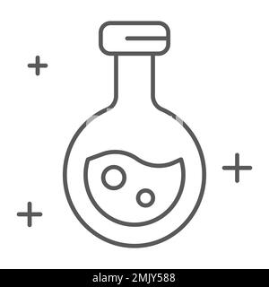 Potion icône de ligne mince, magie et verre, signe de flacon, graphiques vectoriels, un motif linéaire sur fond blanc, eps 10. Illustration de Vecteur