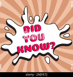 Texte montrant l'inspiration le saviez-vous. Concept d'entreprise faits et chiffres amusants informations connaissances générales Banque D'Images