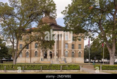 San Marcos, Texas, États-Unis - 14 octobre 2022 : le palais de justice du comté de Hays Banque D'Images