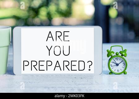 La présentation des légendes de texte est prête. Mot pour demander si vous êtes prêt pour quelque chose qui va se produire Banque D'Images