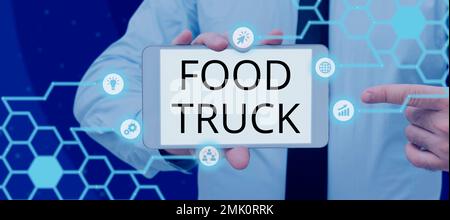 Affiche textuelle indiquant le camion alimentaire. Internet concept un grand véhicule avec des installations pour la cuisine et la vente de nourriture Banque D'Images