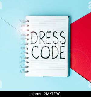 Affiche affichant le code vestimentaire. Approche commerciale une façon acceptée de s'habiller pour une occasion ou un groupe particulier Banque D'Images