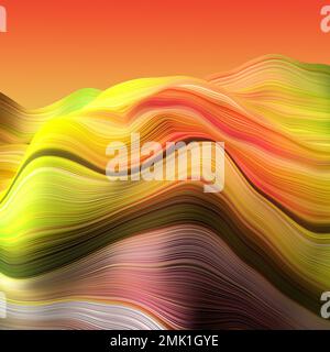 Fond multicoloré incurvé structuré et rayé en forme d'onde dans les tons jaune, rouge et vert. Banque D'Images