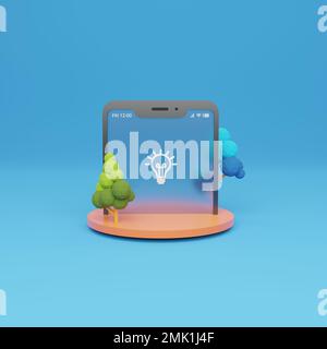 concept d'idée noviative avec lumière et écran de smartphone sur le podium Banque D'Images