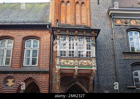 Lubeck Town Hall fenêtre Renaissance de Breiten Strasse - Lubeck, Allemagne Banque D'Images