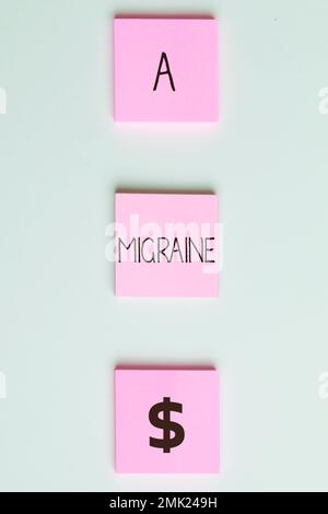 Affichage conceptuel D'Une Migraine. Approche d'affaires maux de tête récurrents qui affectent un côté de la tête Banque D'Images