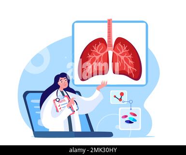 En ligne pneumologue virologue médecin consultation Internet.diagnostic poumons,trachée,bronchi COVID,pneumonie.ultrasons,résonance magnétique tests.Inter Banque D'Images