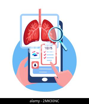 Écran tactile en ligne Pulmonologiey Hospital.poumons,trachée,bronchi durcissement application mobile.COVID,pneumonie smartphone Test.consultation,Internet médical Banque D'Images